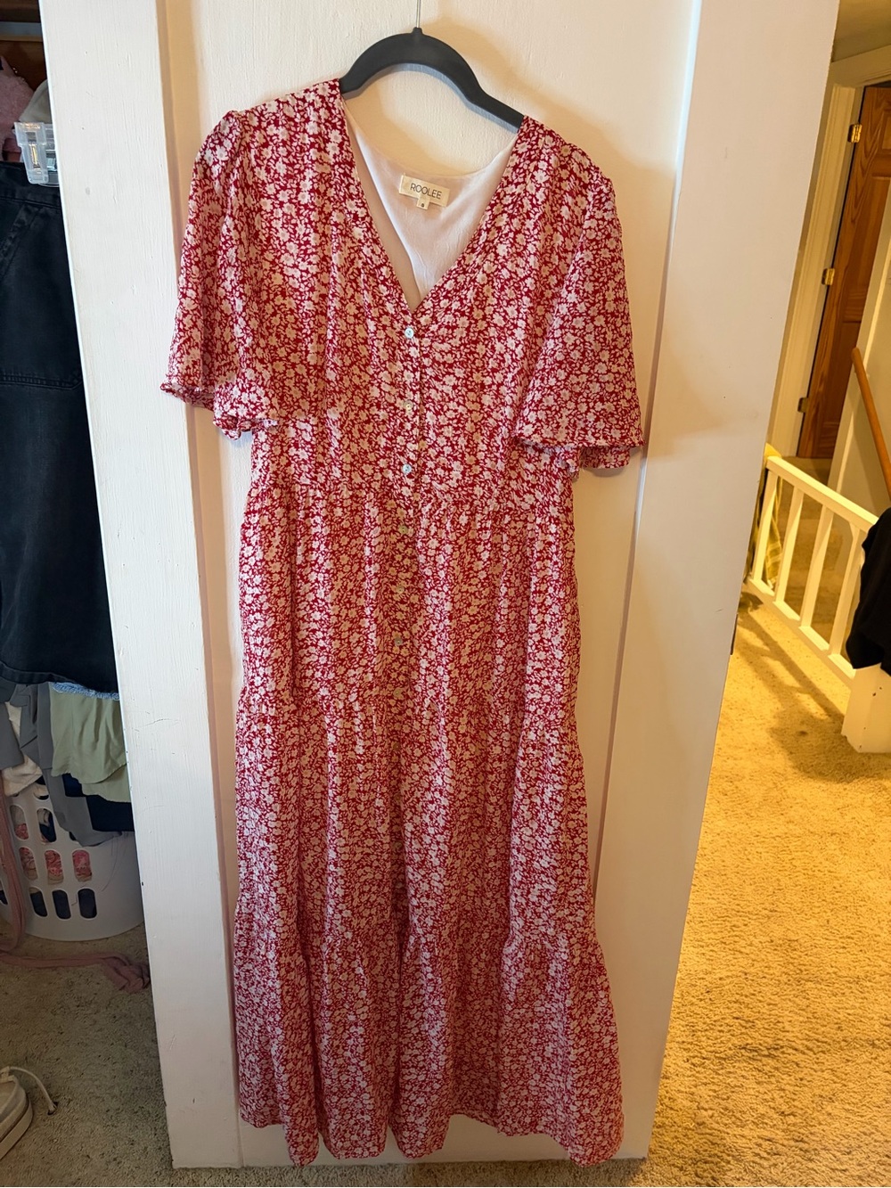 Roolee Red Floral Button-Front Maxi Dress